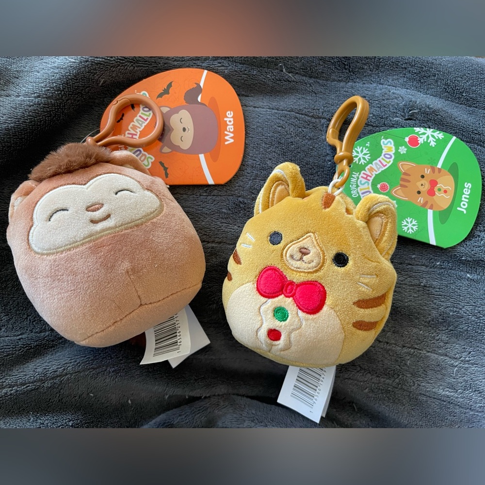NWT Two Squishmallow Key Chain plush toys. Werewolf Wade and Christmas Cat Jones